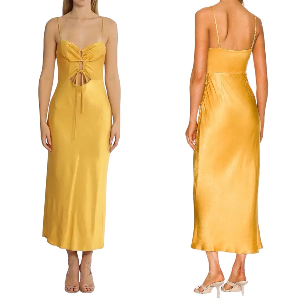 Shona Joy Alma Lace Up Midi Dress Gold Bias Cut Slip Size Small - Picture 4 of 15